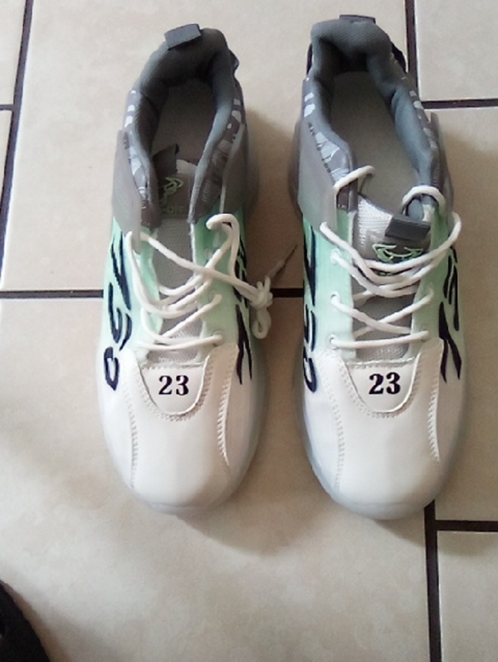 Men's Athletic Sneakers in White and Mint with Lace Closure